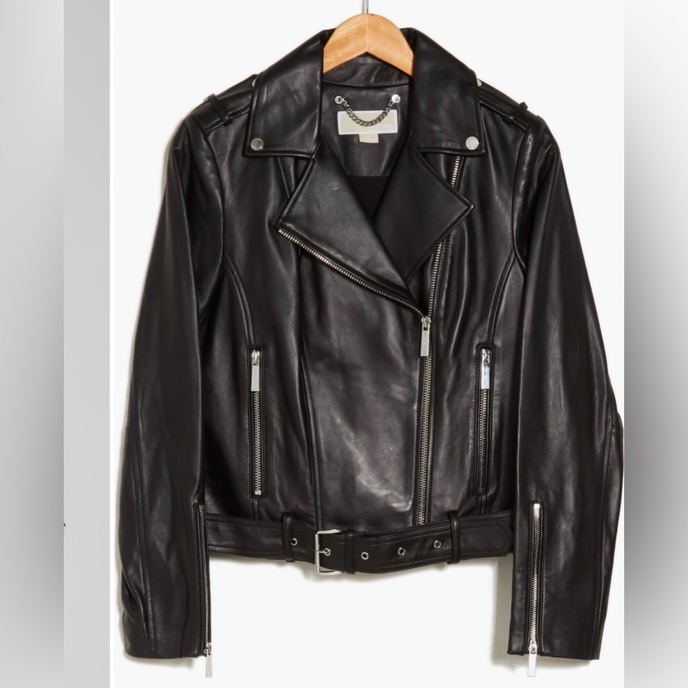 NWT Michael Kors Leather Belted Moto Jacket